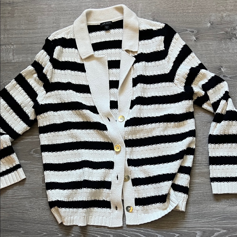 J. Jill Black and Cream Striped Cardigan